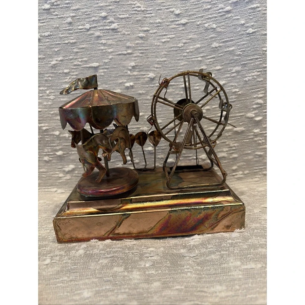 Horse Carousel Ferris Wheel Fair Music BoxWind Up Copper Tin Carousel Waltz READ